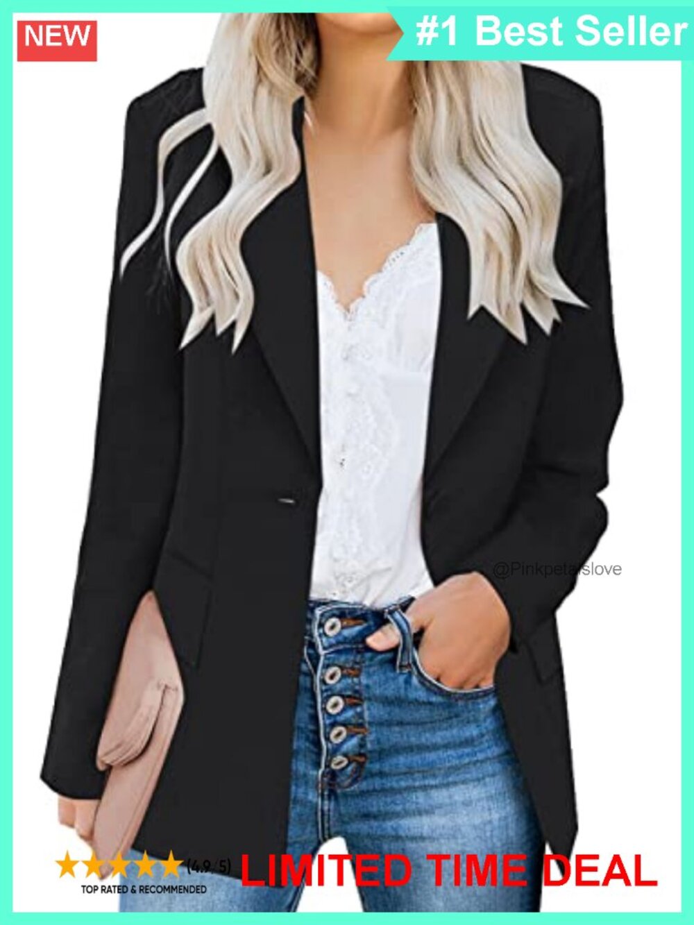 Long Sleeve Notched Lapel Single Button Lined Blazer Work Office Jacket
